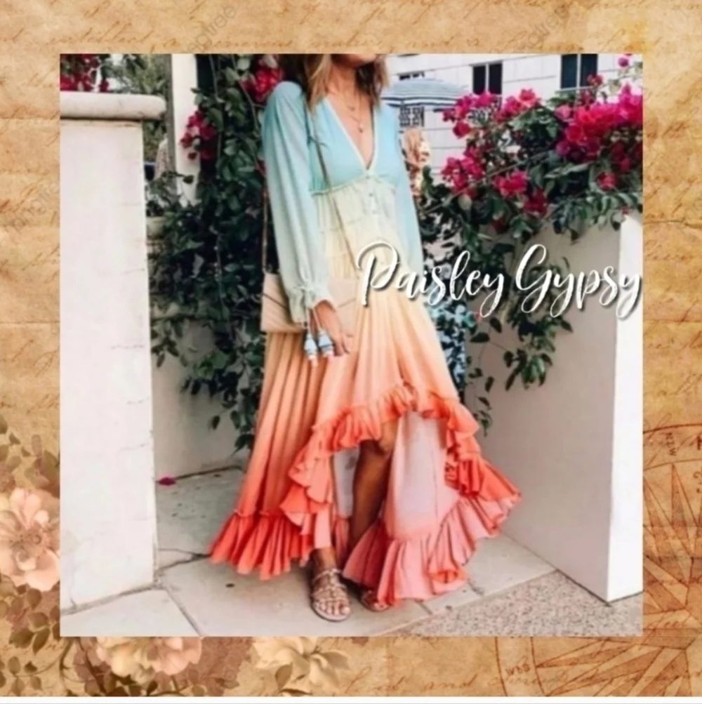 Women's Maxi Dress - Blue and Pink - Picture 2 of 10